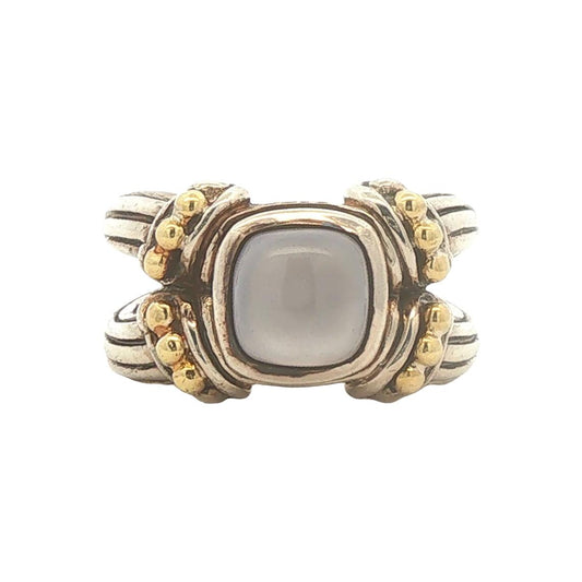 Sterling Silver and 18K Gold Blue Chalcedony Ring