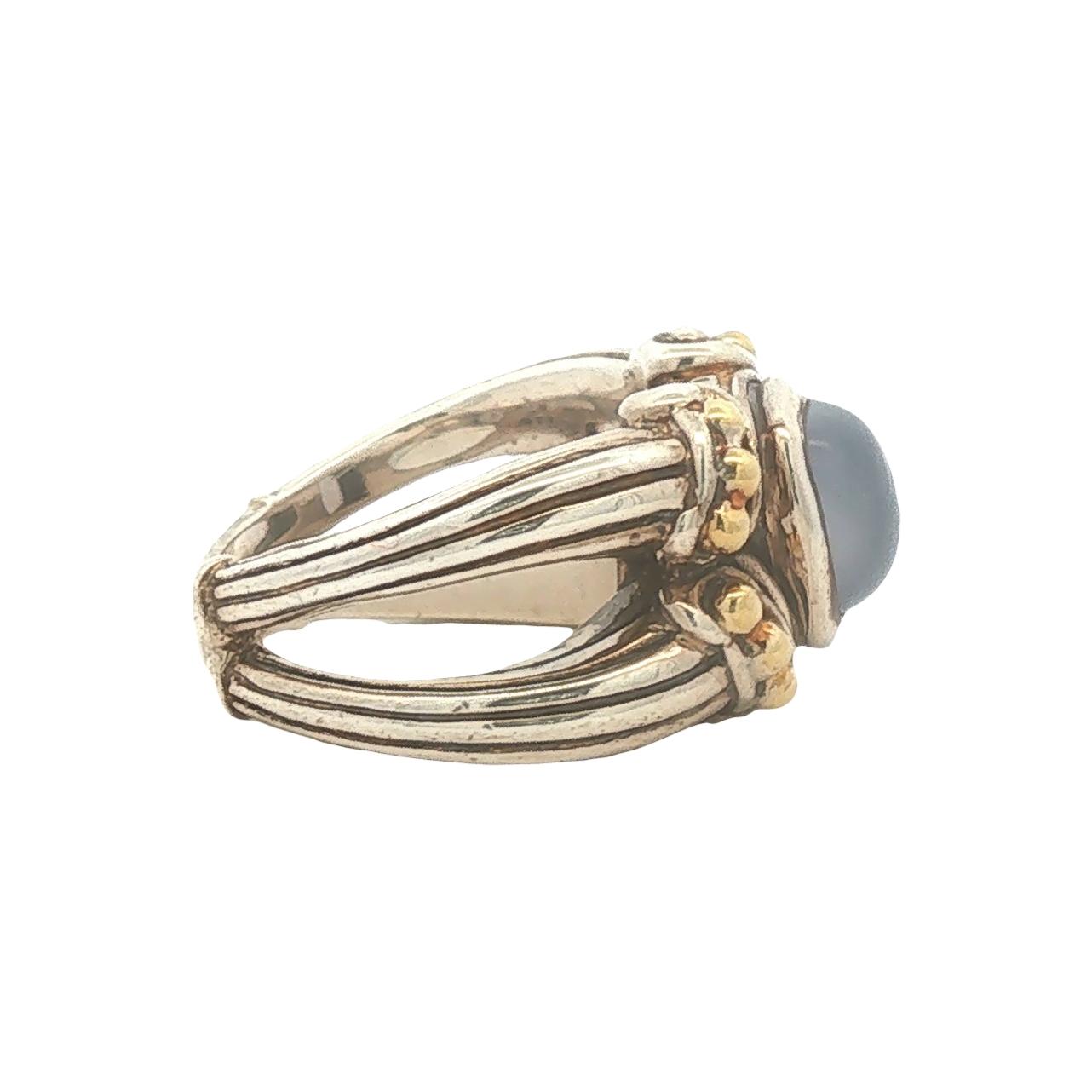 Sterling Silver and 18K Gold Blue Chalcedony Ring