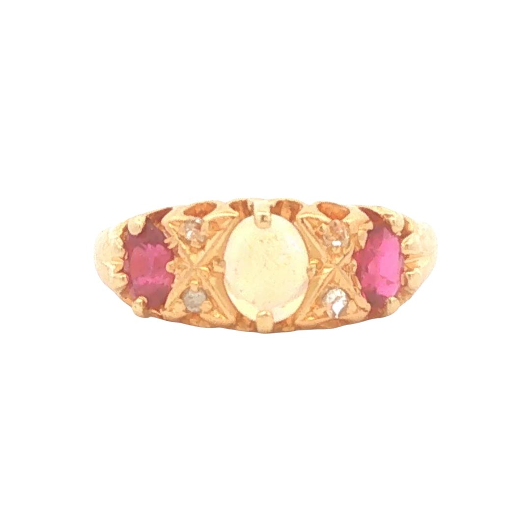 17K Gold Opal and Ruby Ring