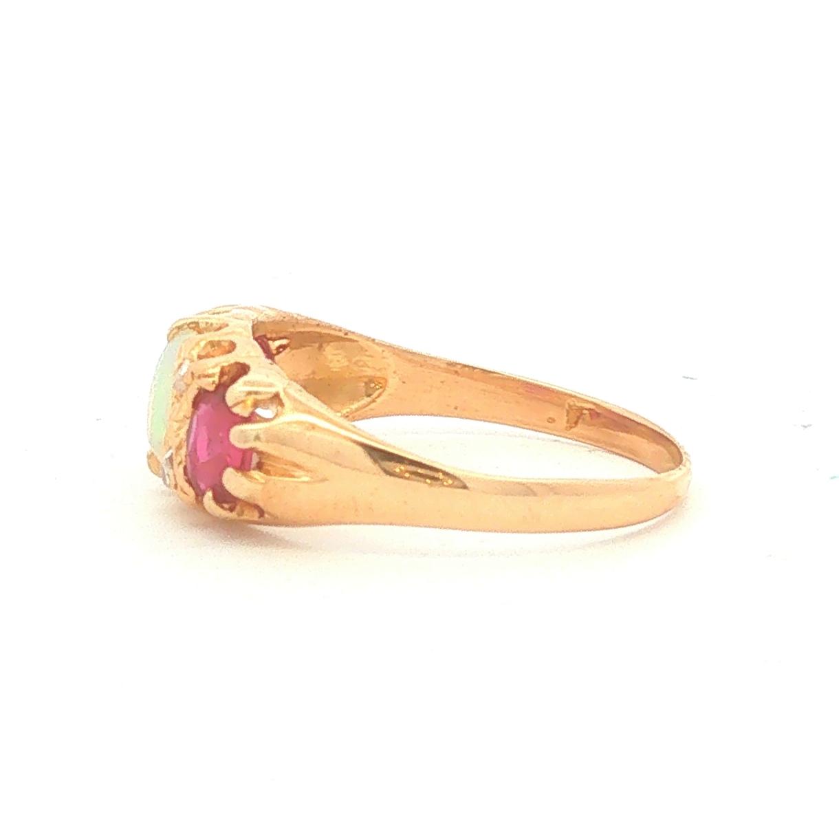17K Gold Opal and Ruby Ring