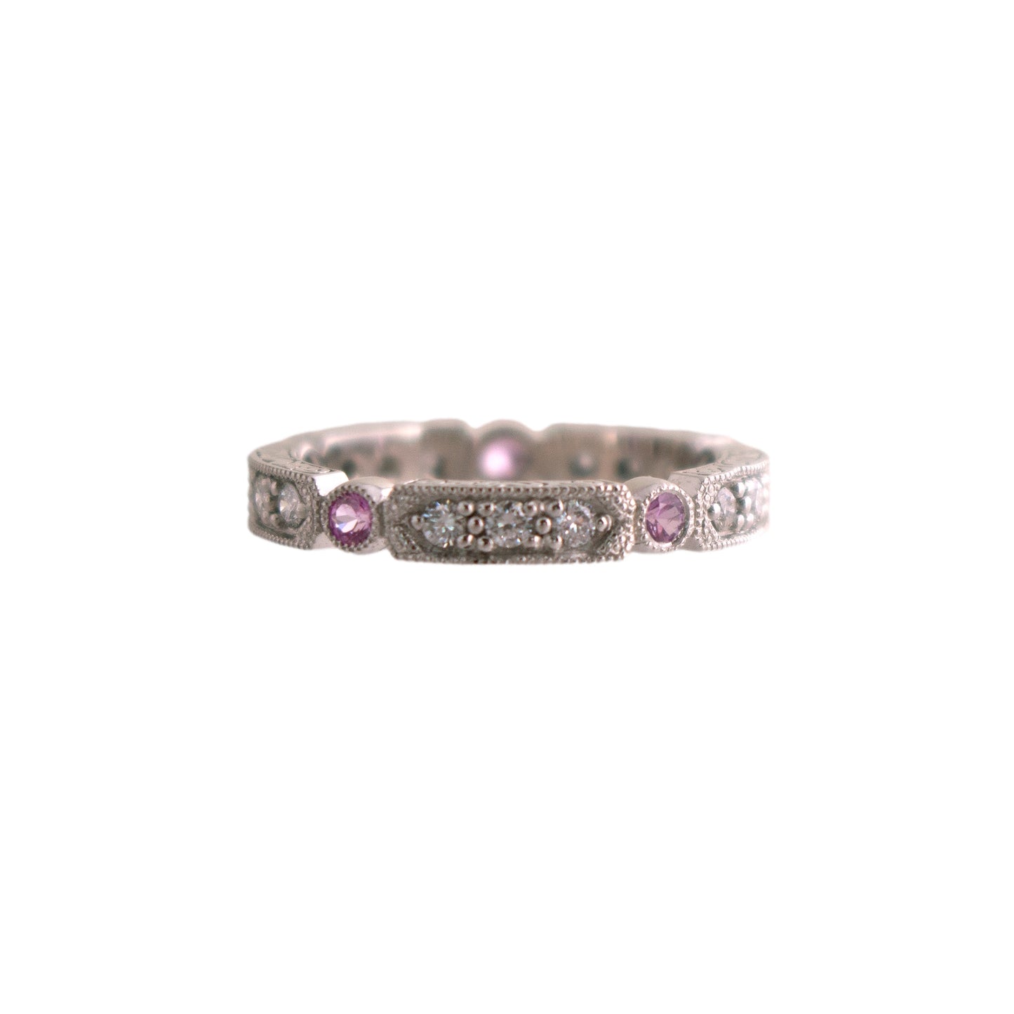 Platinum Diamond and Pink Sapphire Band