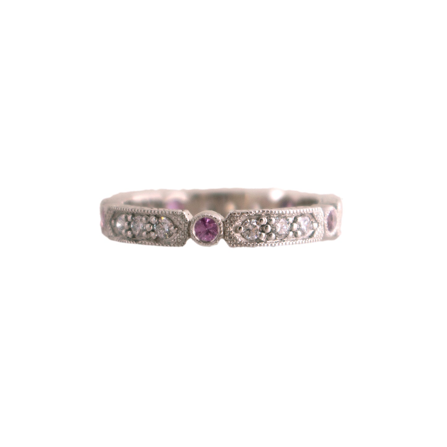 Platinum Diamond and Pink Sapphire Band