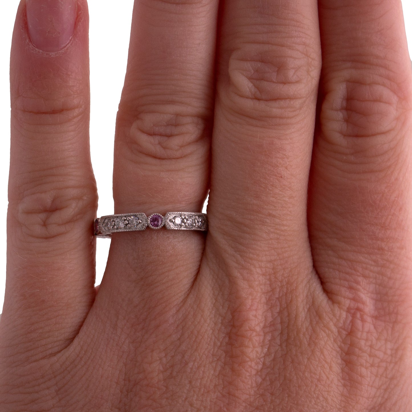 Platinum Diamond and Pink Sapphire Band