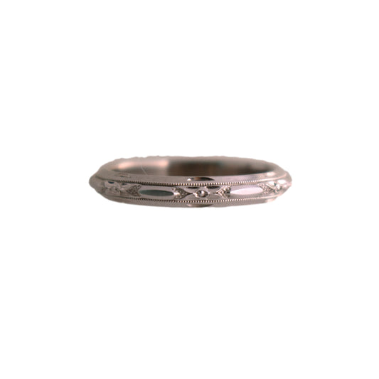 14K White Gold Etched Wedding Band