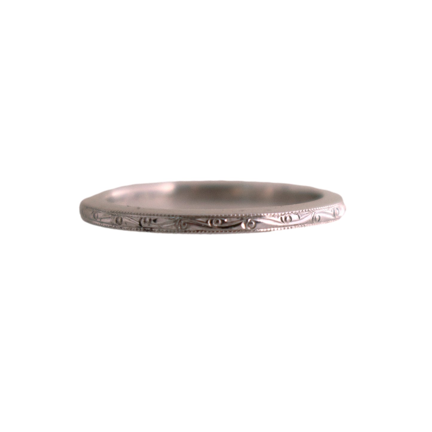 Platinum Scroll Engraved Wedding Band