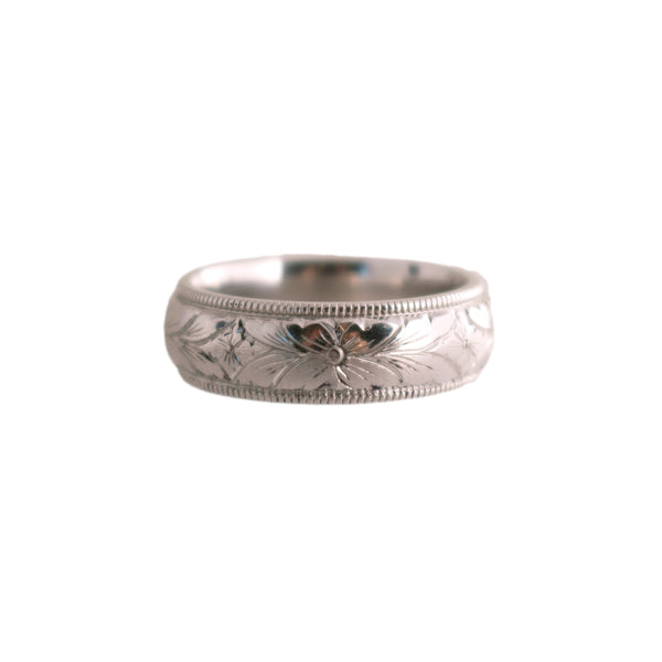 Vintage Platinum Floral Etched Wedding Band