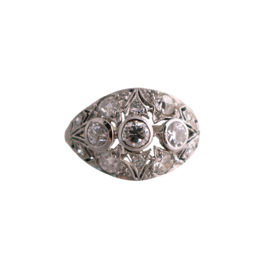 18K White Gold Diamond Filigree Ring