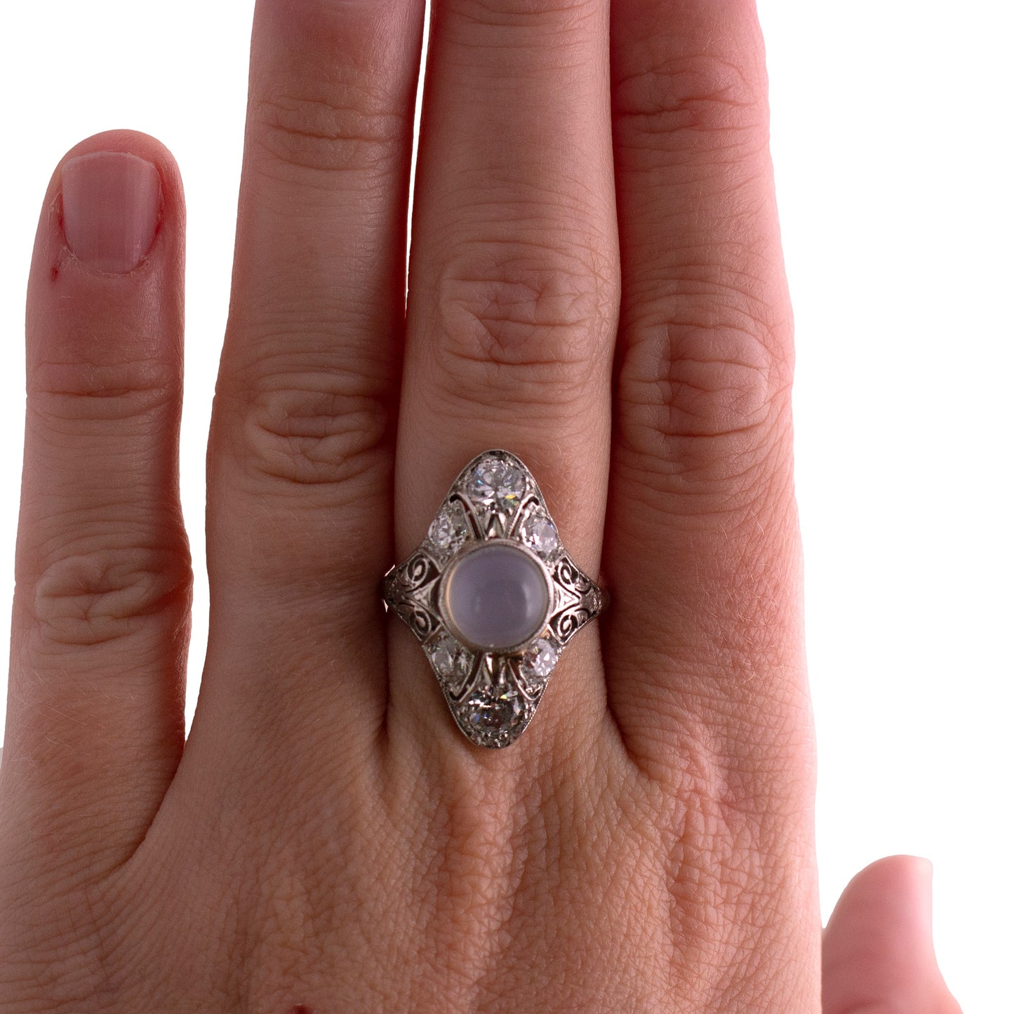 Platinum Moonstone and Diamond Ring