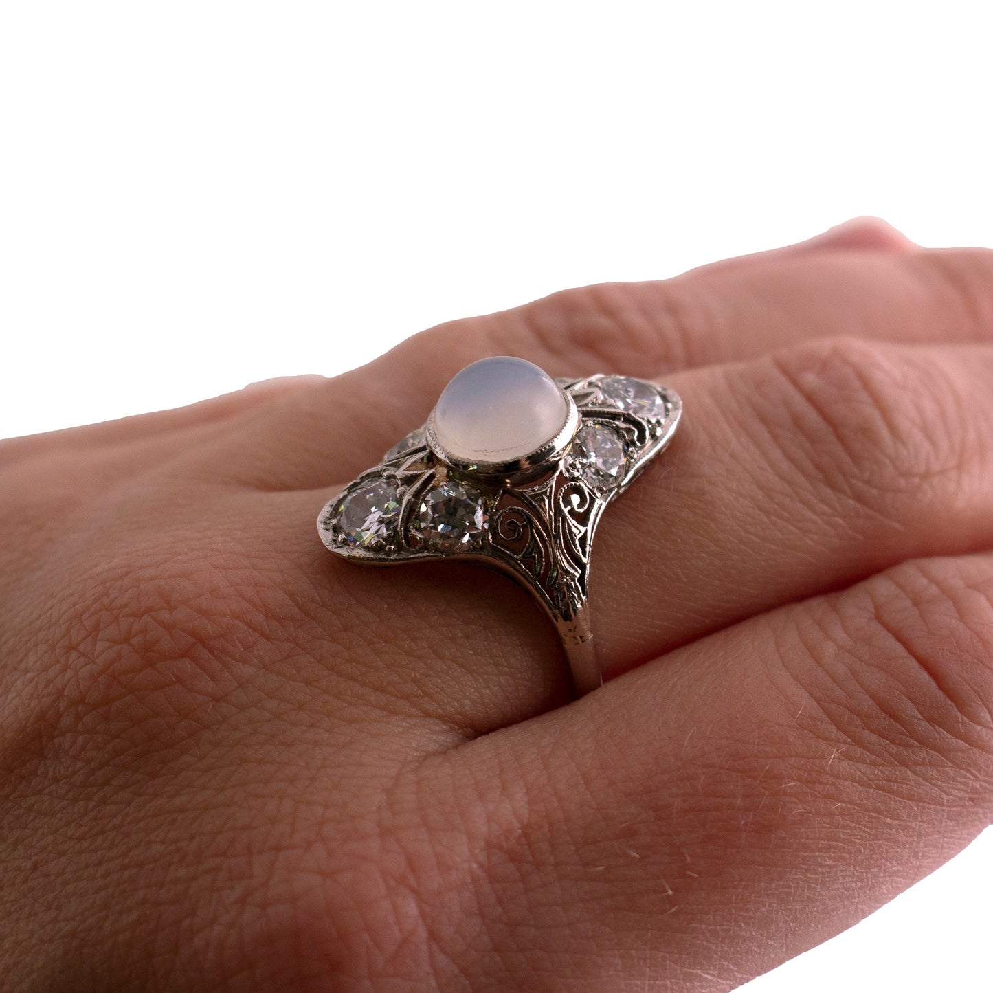 Platinum Moonstone and Diamond Ring