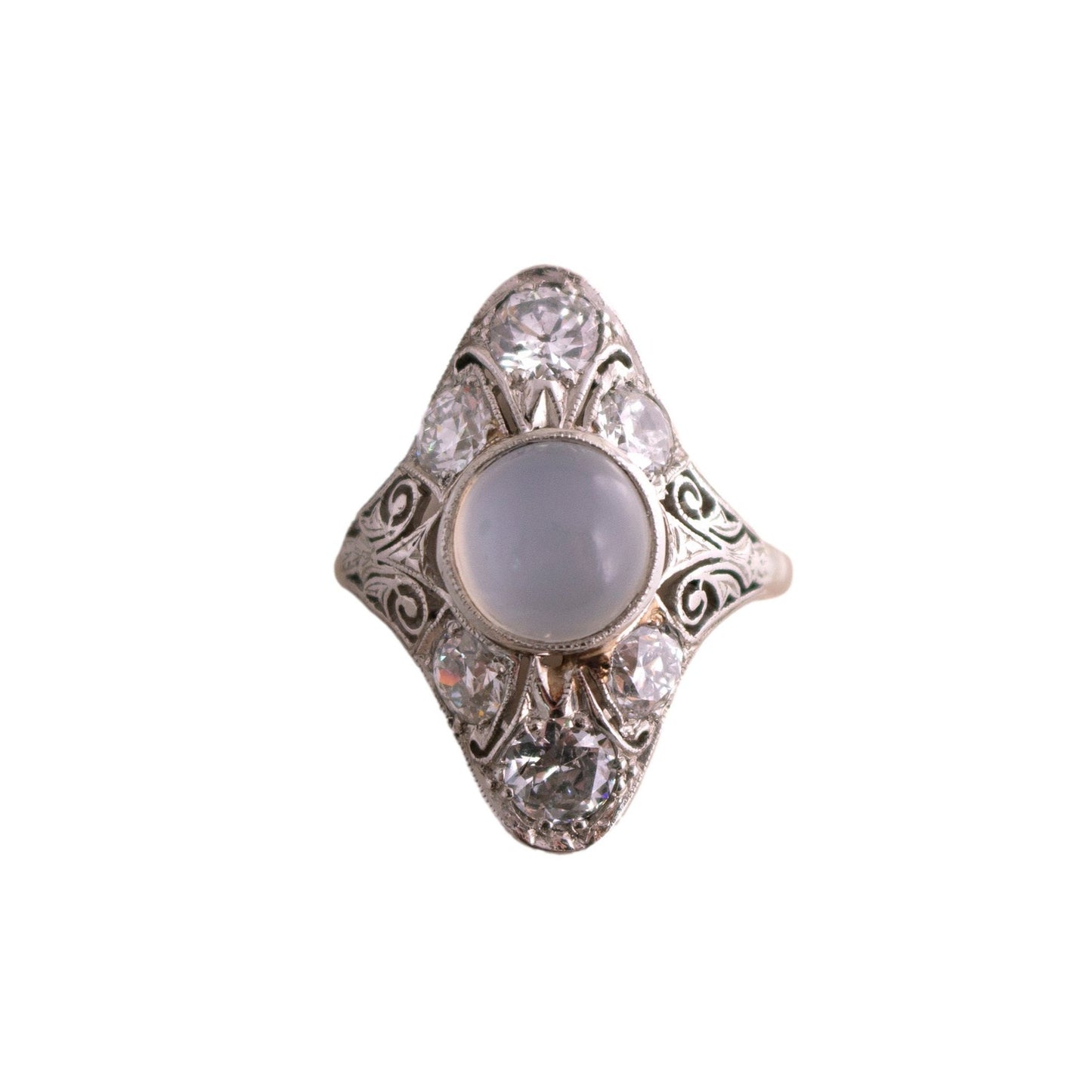 Platinum Moonstone and Diamond Ring