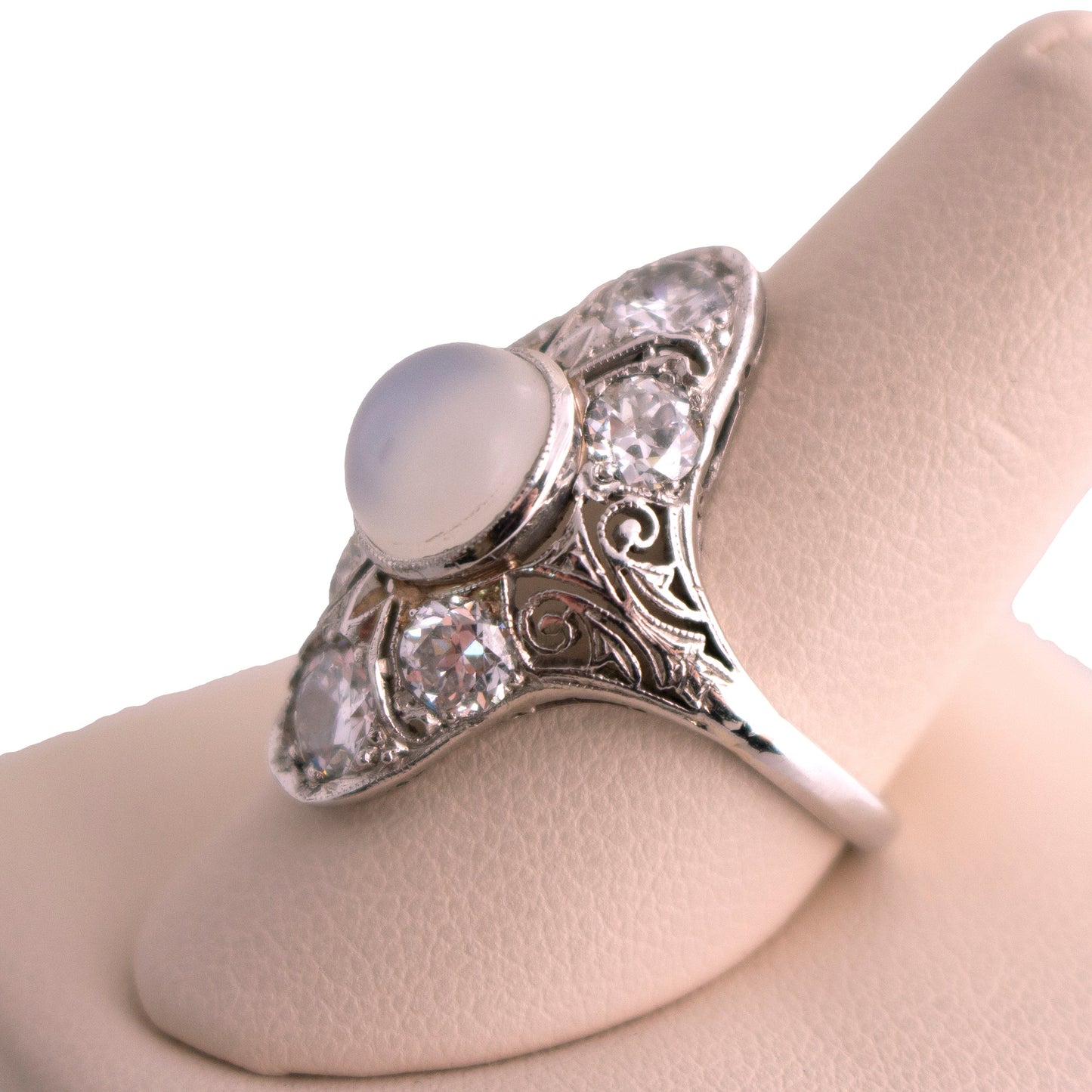 Platinum Moonstone and Diamond Ring