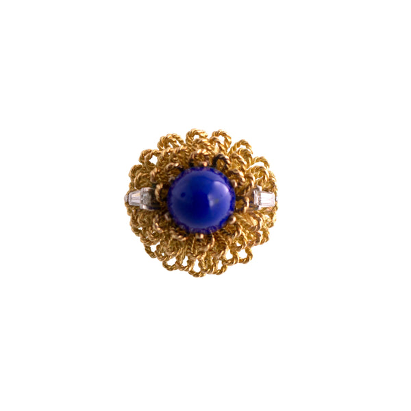 18K Gold Lapis Mid Century Ring