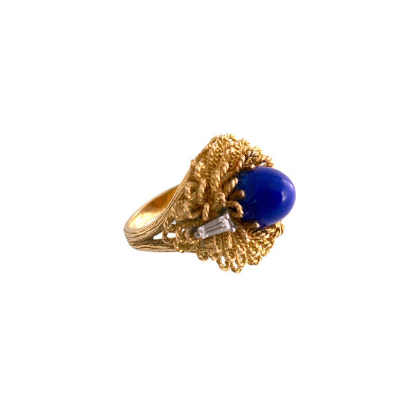 18K Gold Lapis Mid Century Ring