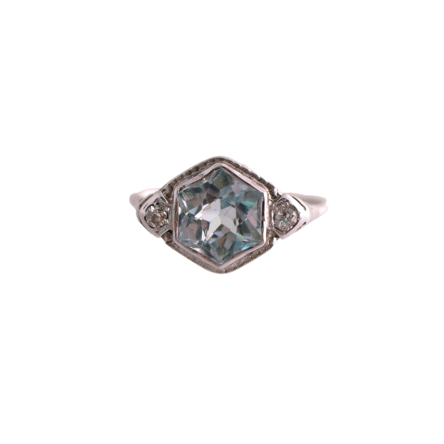 14K White Gold Aqua Filigree Ring