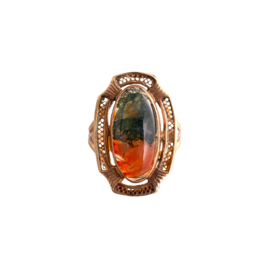 10K Gold Moss Agate Ring