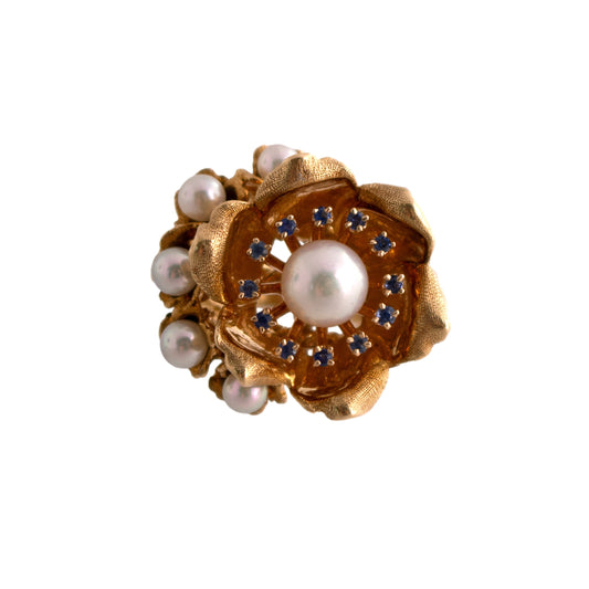 18K Gold Pearl Flower Cocktail Ring