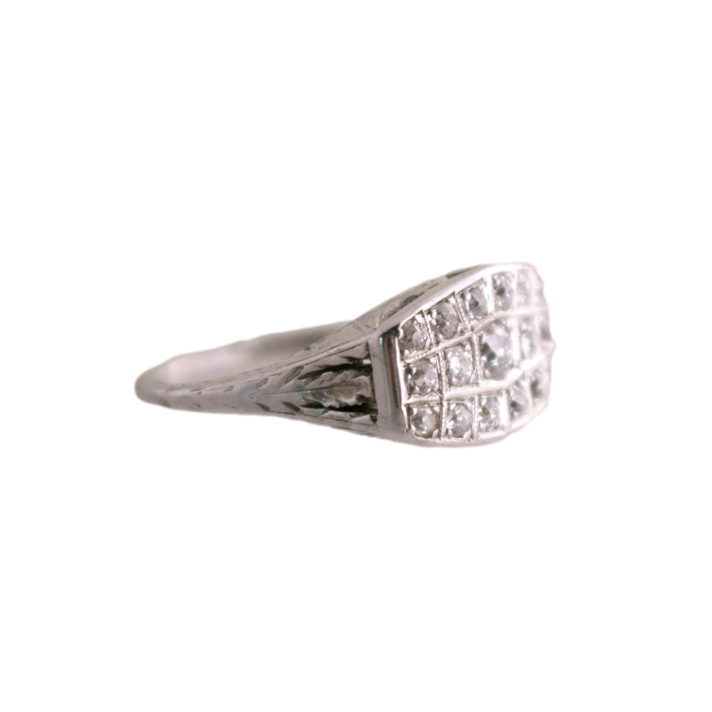 14K White Gold Diamond and Filigree 3 Row Ring