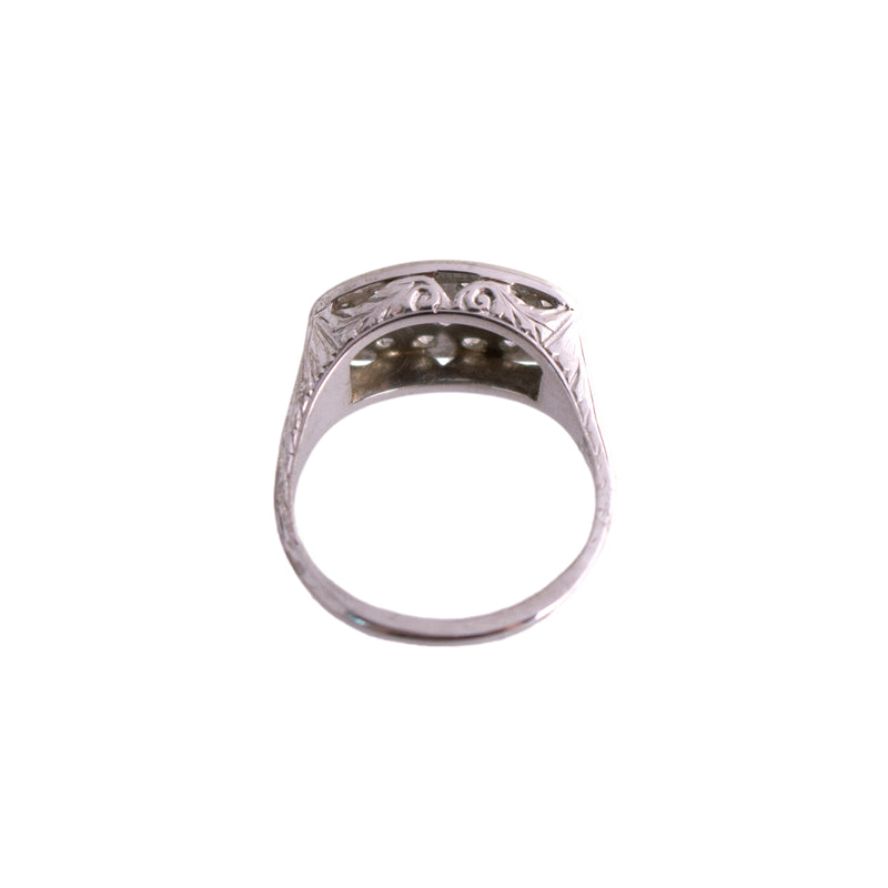 14K White Gold Diamond and Filigree 3 Row Ring