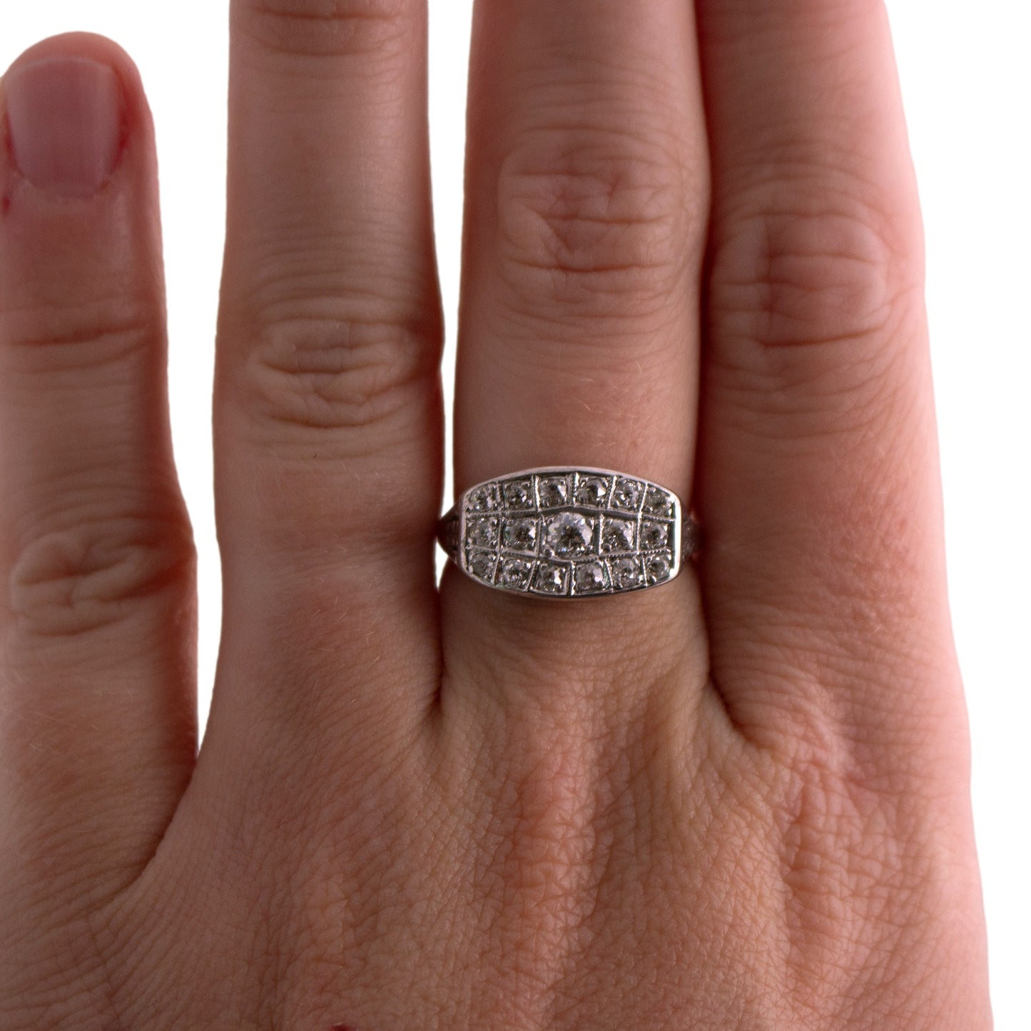 14K White Gold Diamond and Filigree 3 Row Ring