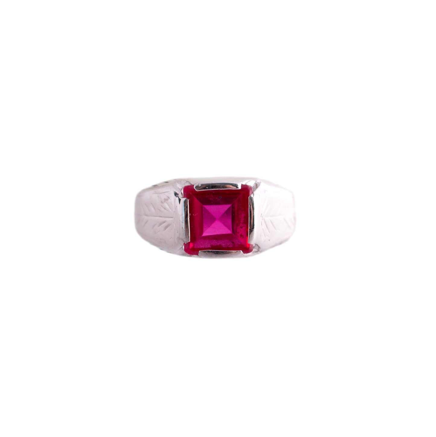 Vintage 14K White Gold Synthetic Ruby Ring