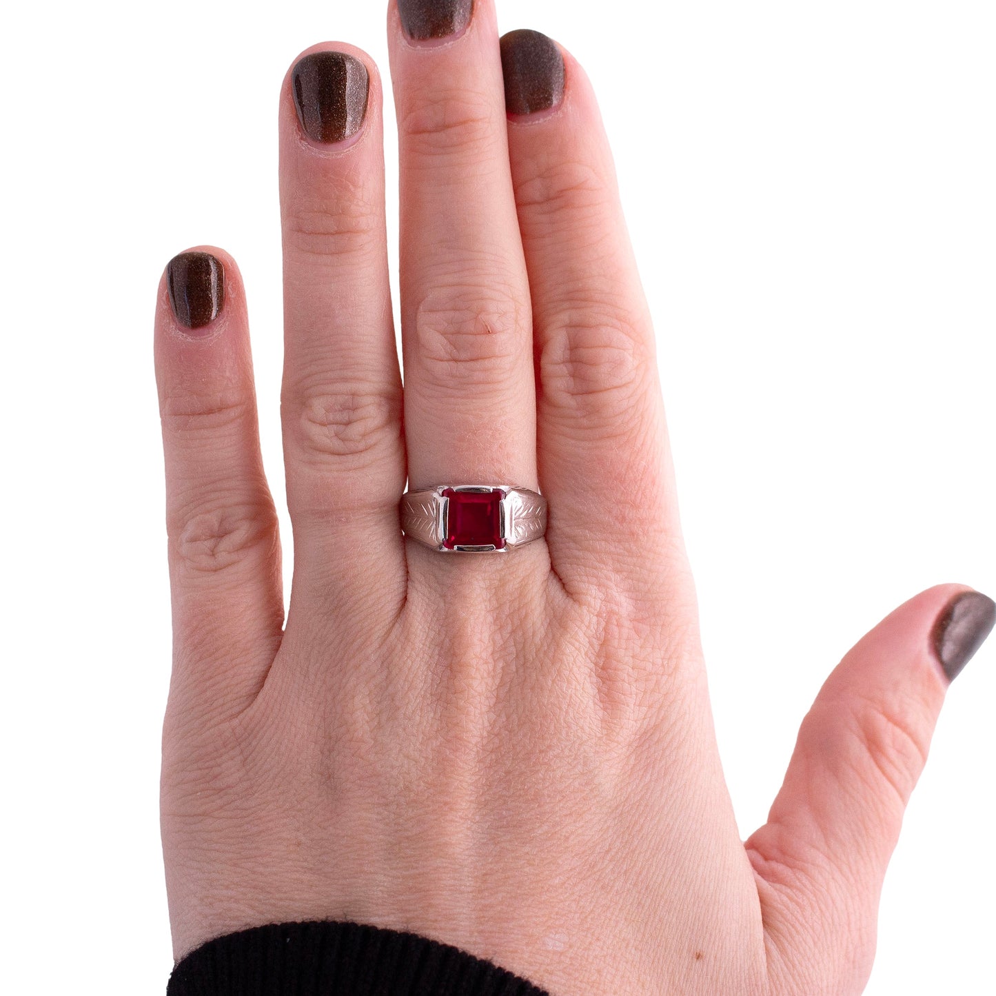 Vintage 14K White Gold Synthetic Ruby Ring