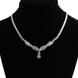 18K White Gold Baguette and Round Diamond Necklace