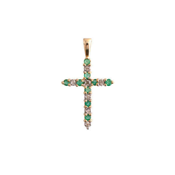 10K Gold Emerald and Diamond Cross Pendant