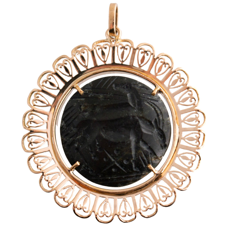 Antique Carved Jasper Set in 18K Pendant Frame