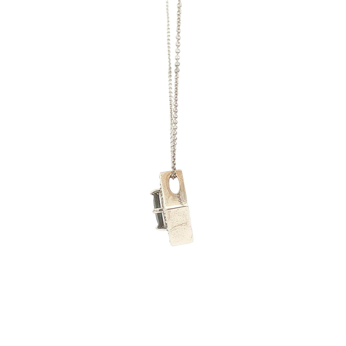 14K White Gold Sapphire and Diamond Square Pendant