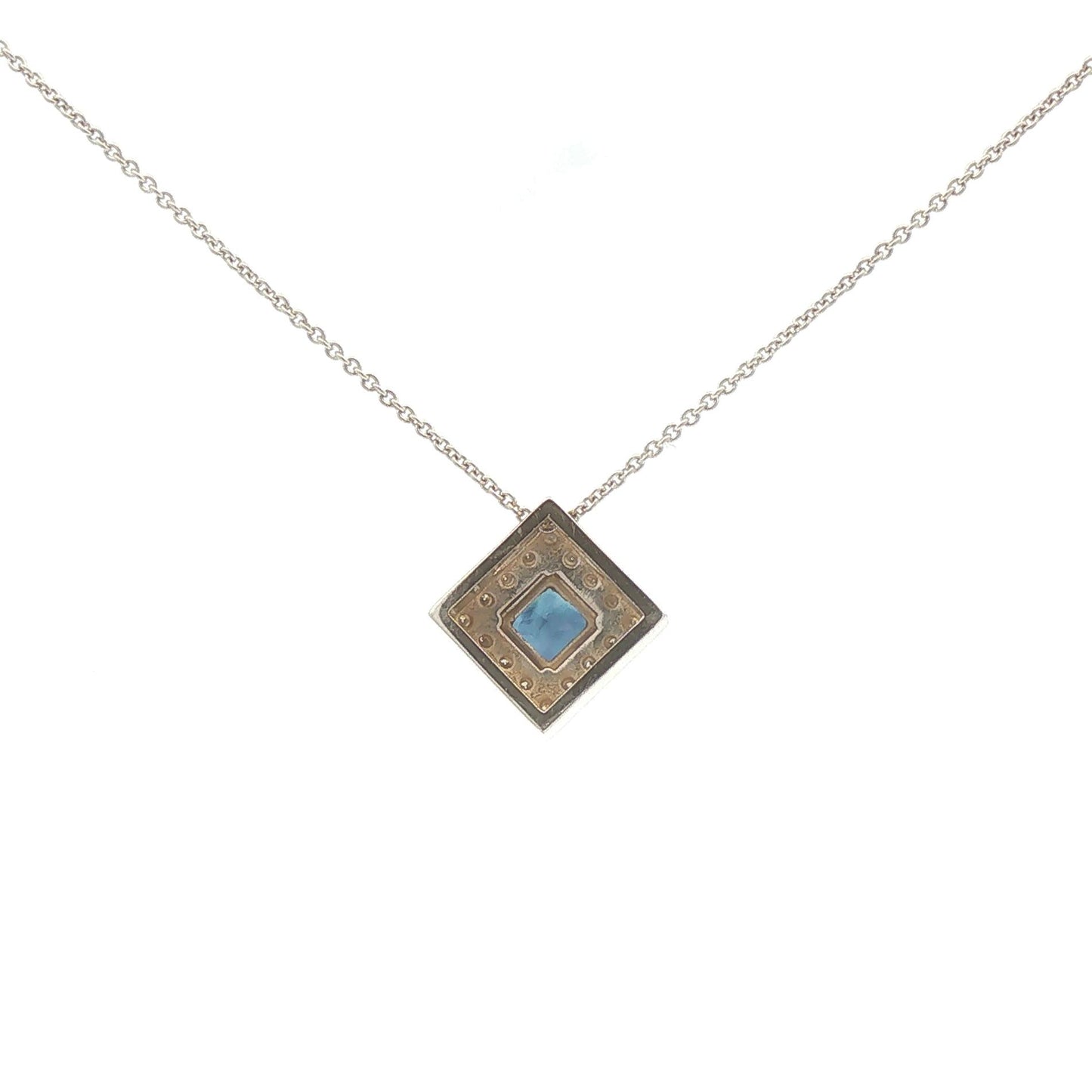 14K White Gold Sapphire and Diamond Square Pendant