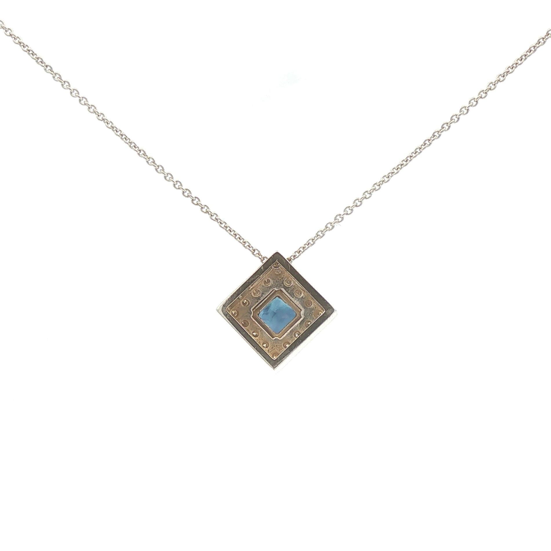 14K White Gold Sapphire and Diamond Square Pendant