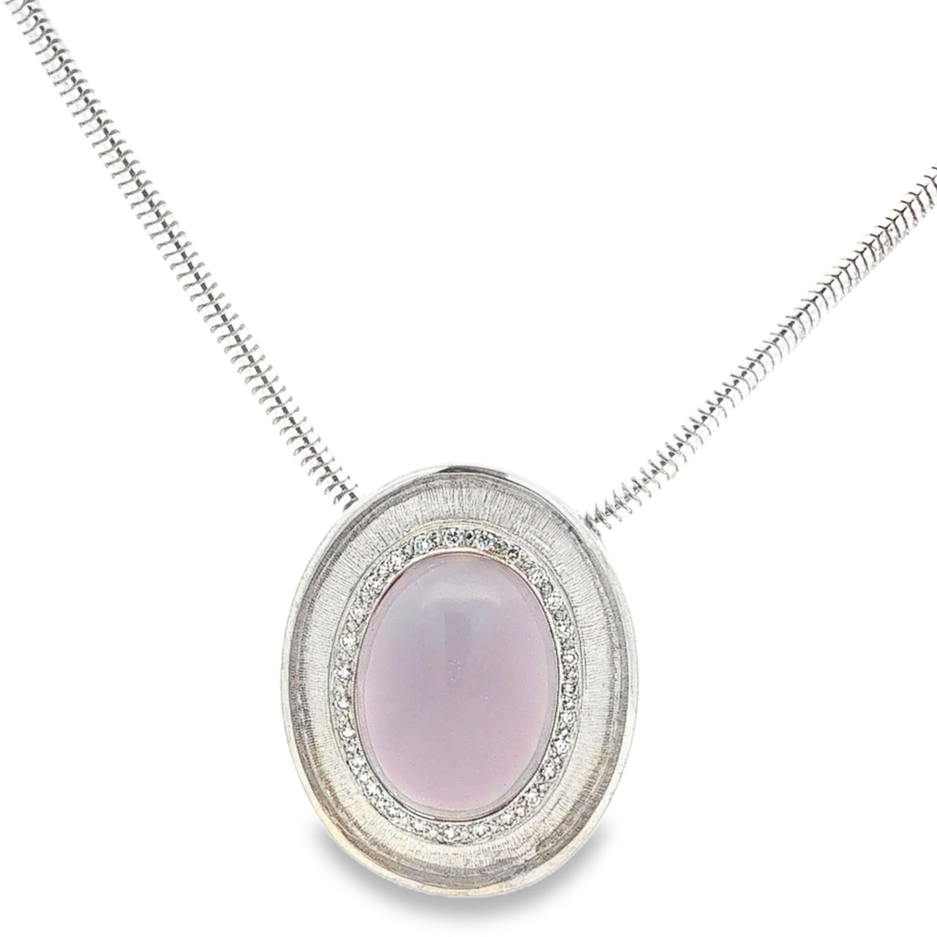 Blue Chalcedony Cabochon Pendant on Snake Chain