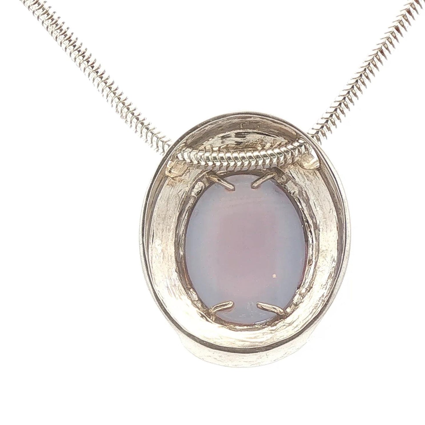 Blue Chalcedony Cabochon Pendant on Snake Chain