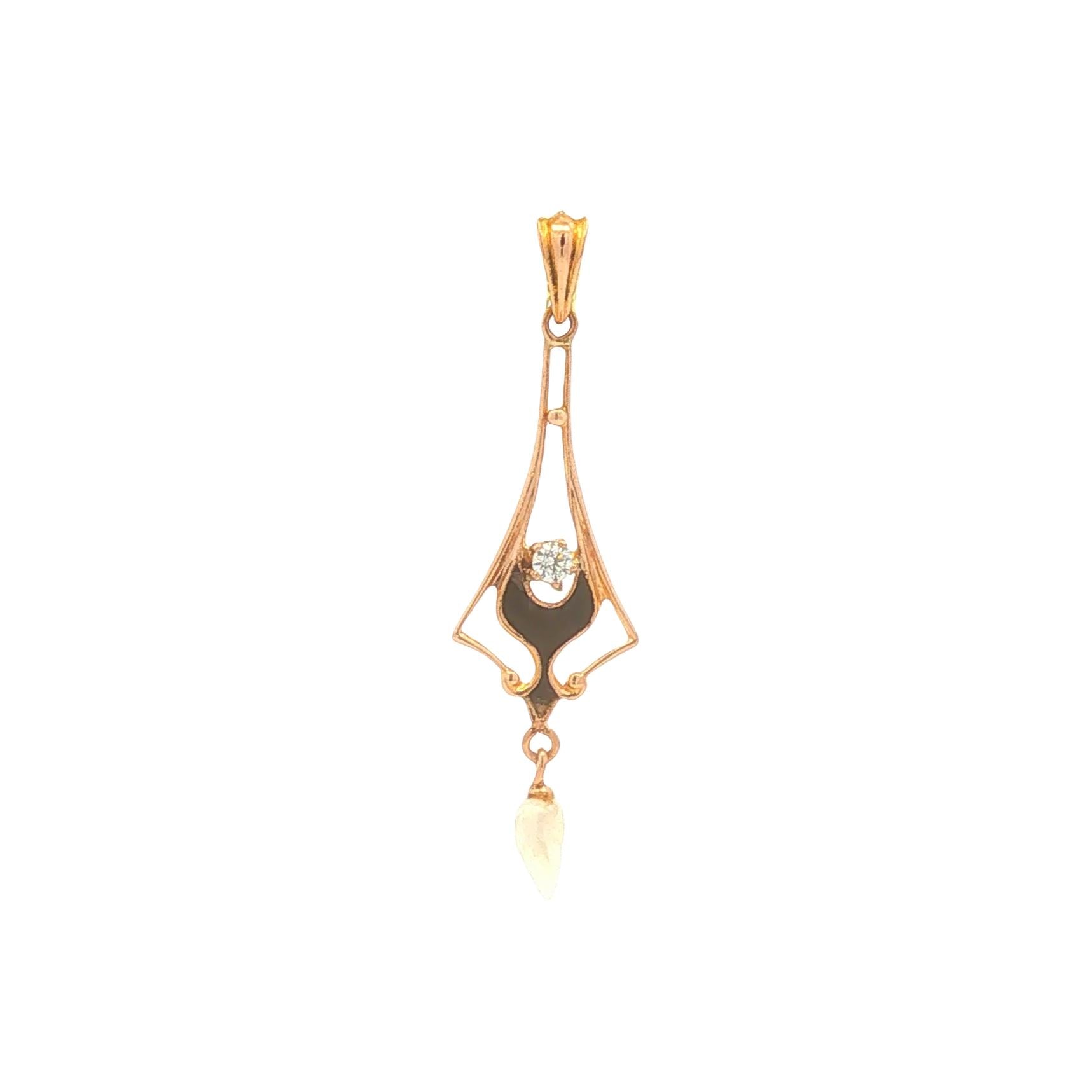 Antique Lavalier Enamel Pearl Pendant