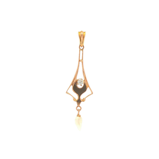 Antique Lavalier Enamel Pearl Pendant