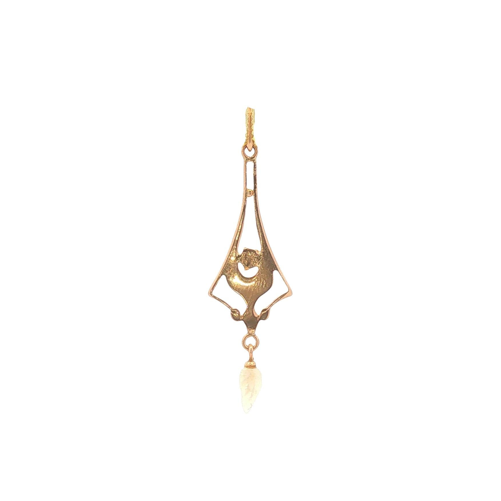 Antique Lavalier Enamel Pearl Pendant
