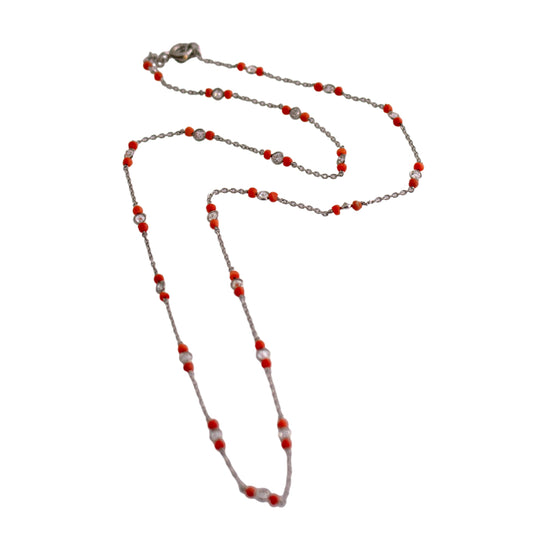 Platinum Coral and Diamond Station Necklace