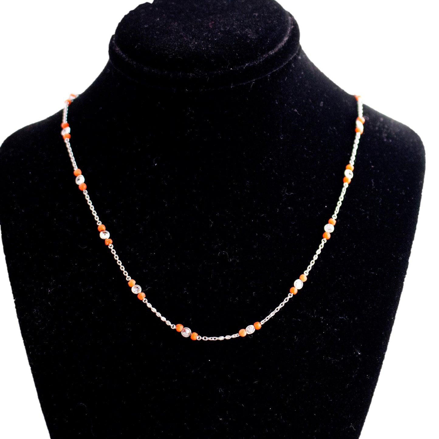 Platinum Coral and Diamond Station Necklace