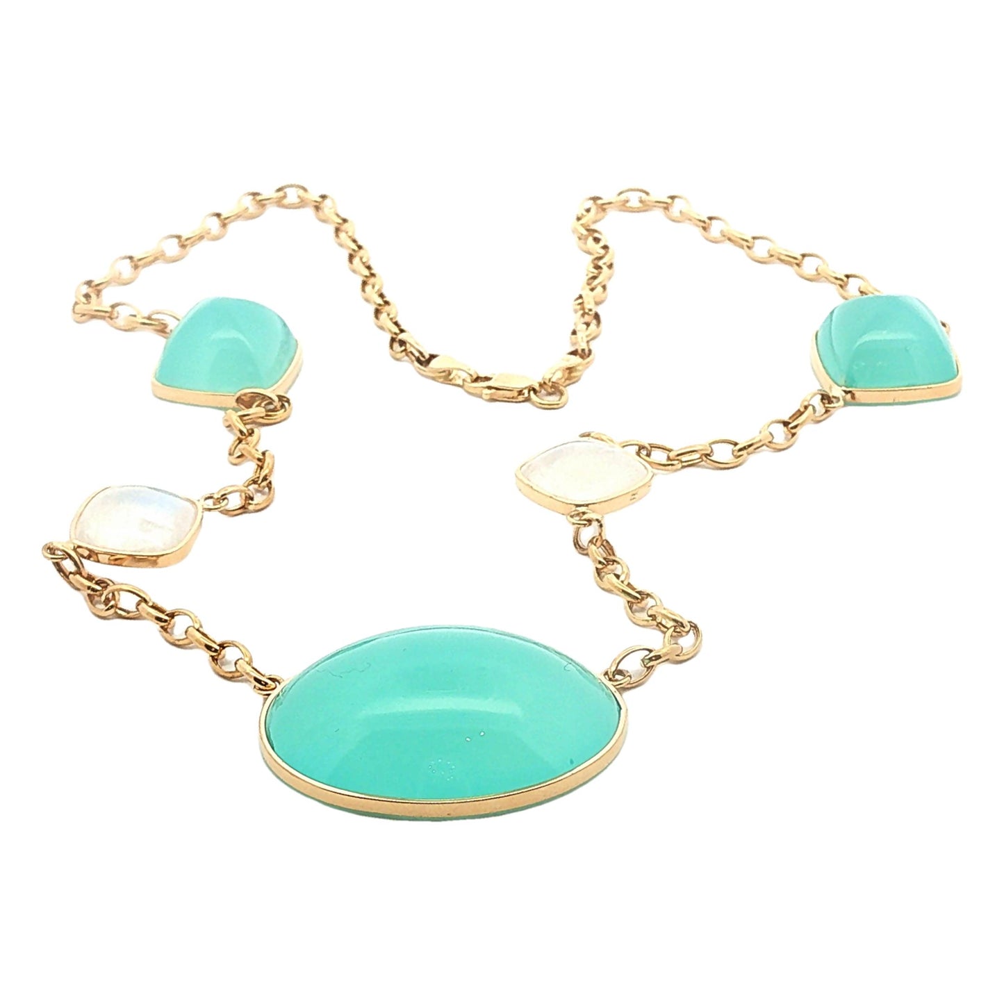 14K Gold Chalcedony and Moonstone Station Necklace