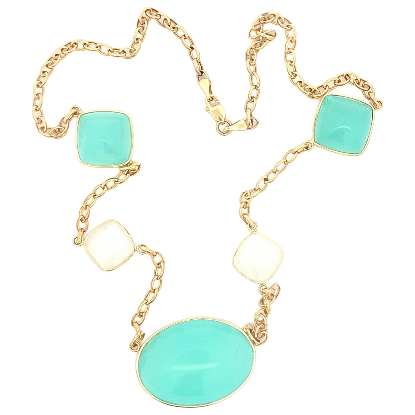 14K Gold Chalcedony and Moonstone Station Necklace