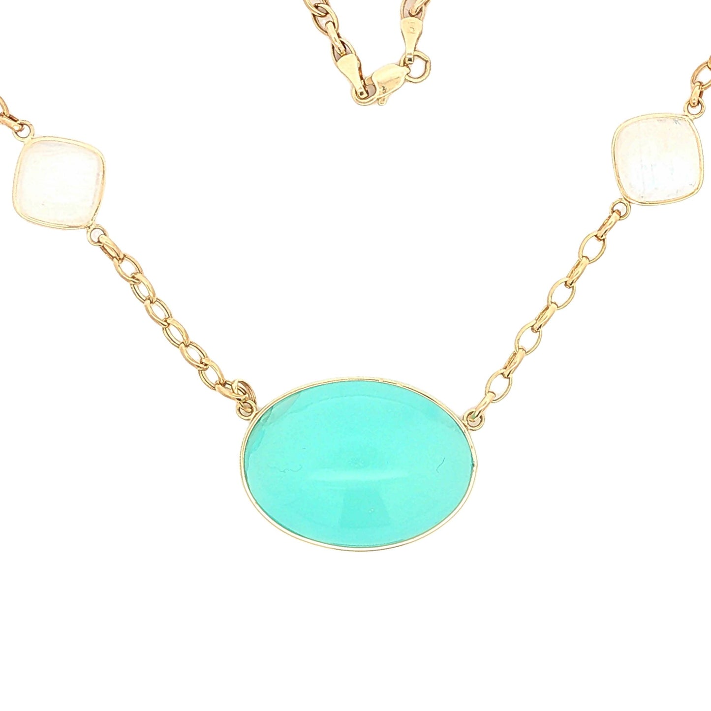 14K Gold Chalcedony and Moonstone Station Necklace