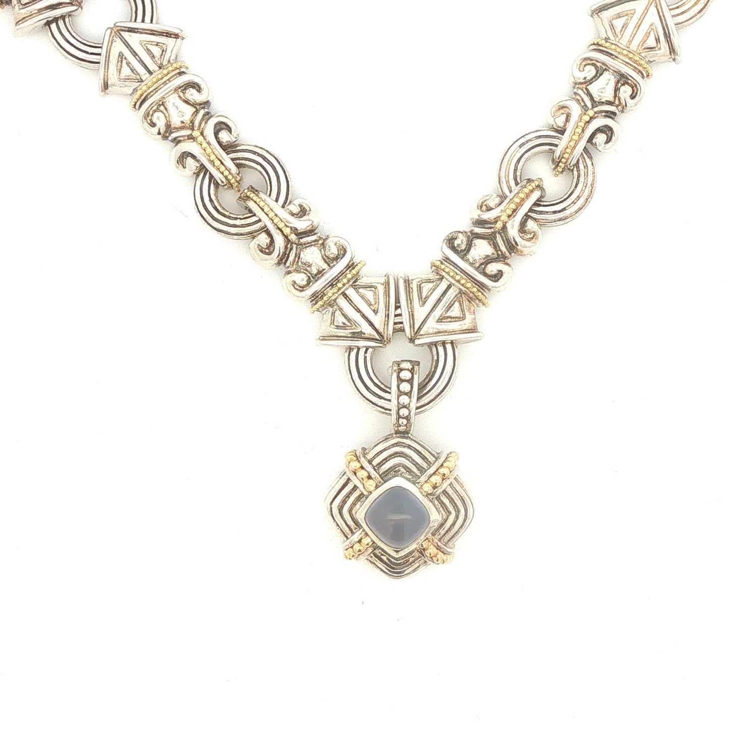 Sterling and 18K Gold Blue Chalcedony Decorative Necklace by Sameul Benham