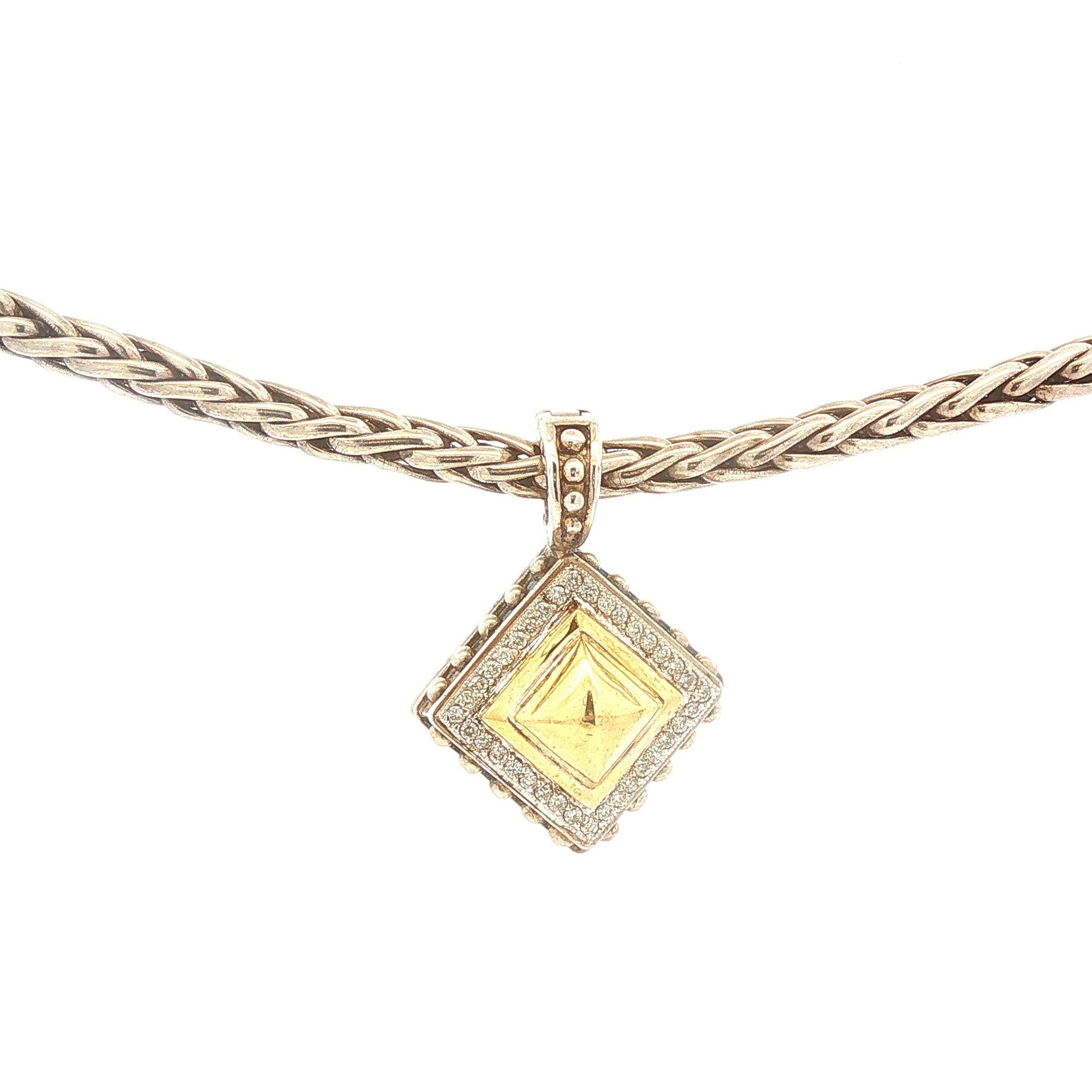 Sterling and 18K Geometric Necklace with Diamonds by Fred Samuel Benham BJC