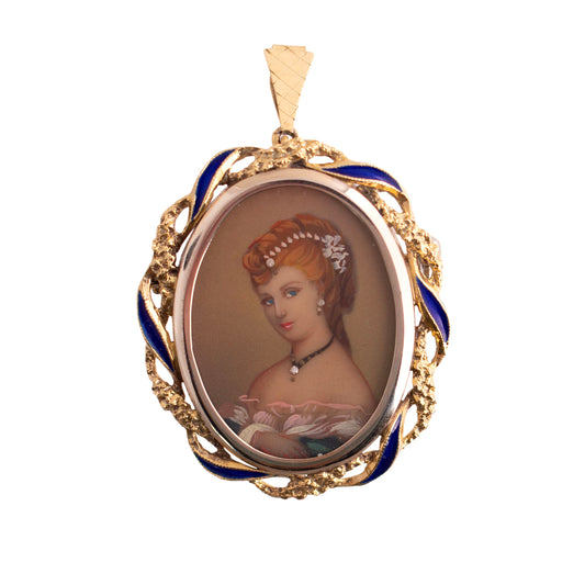 Painted Portrait Pin/Pendant with Enameling