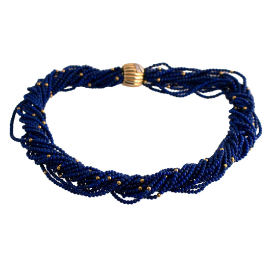 Multi Strand Lapis 14K Gold Necklace