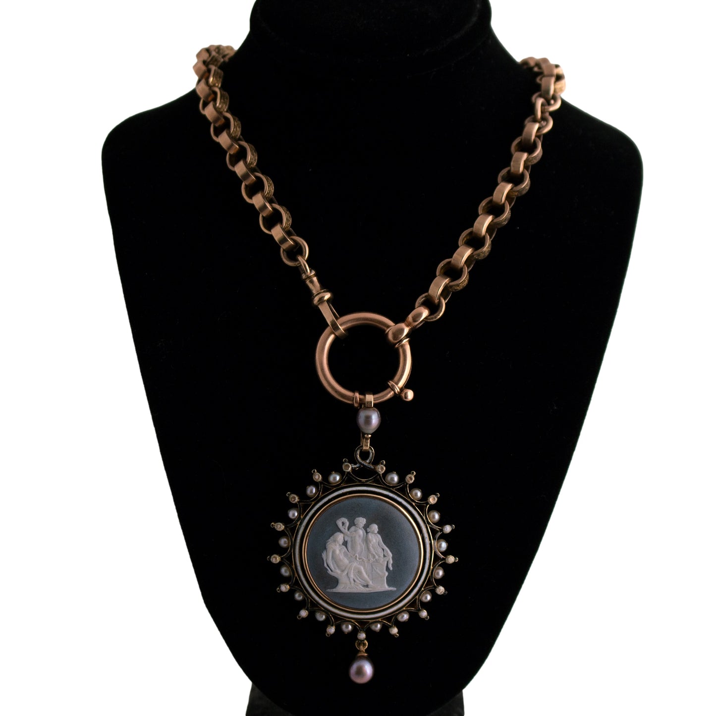 Antique 9K Gold Engraved Watch Chain Necklace