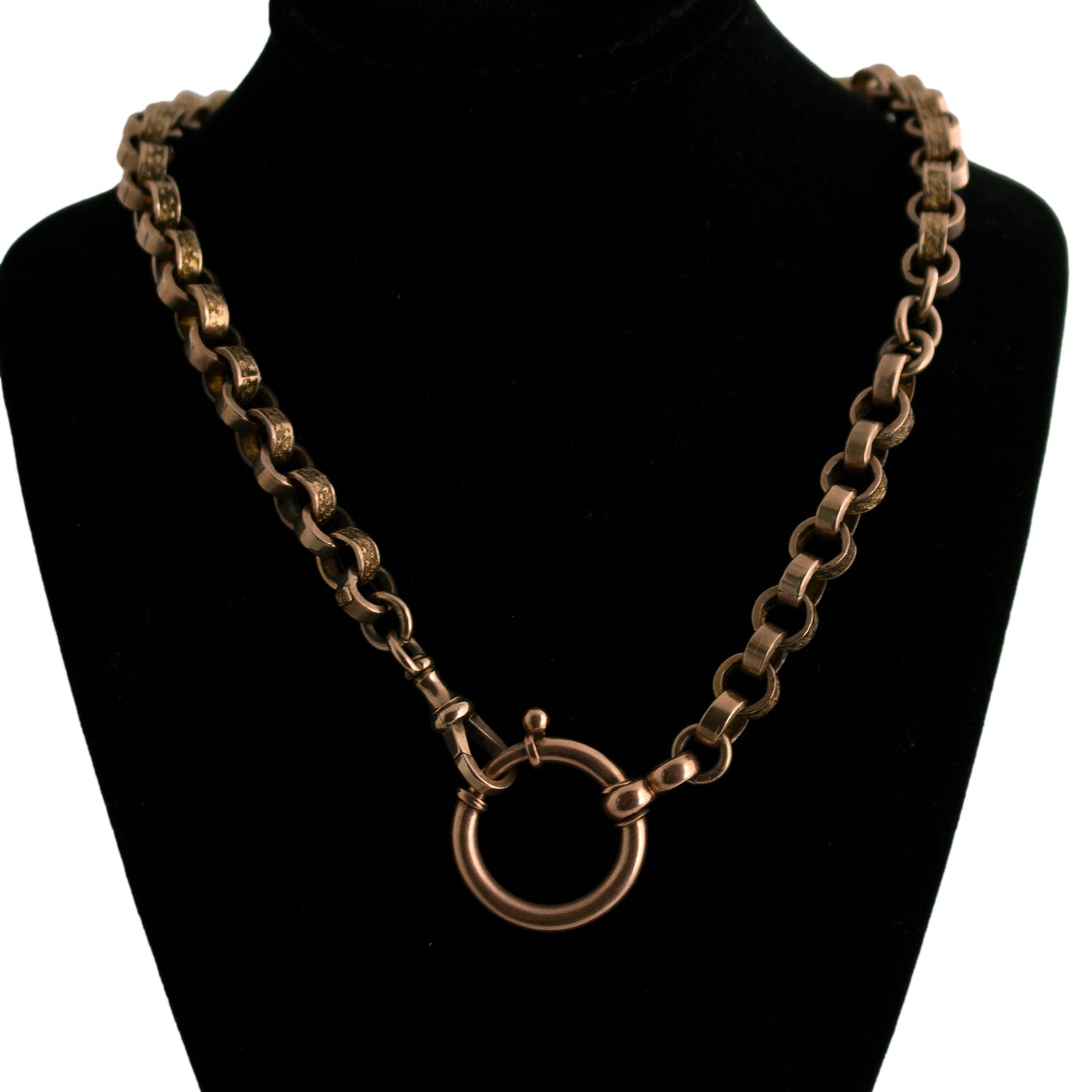 Antique 9K Gold Engraved Watch Chain Necklace