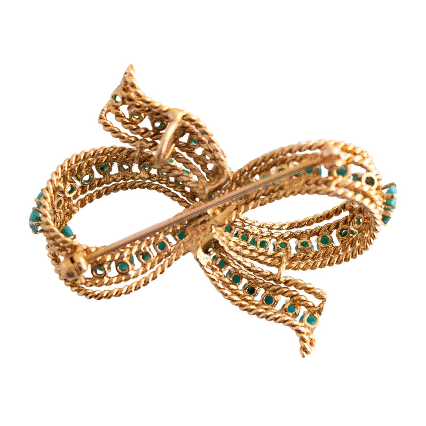 14K Gold Turquoise Bow Brooch