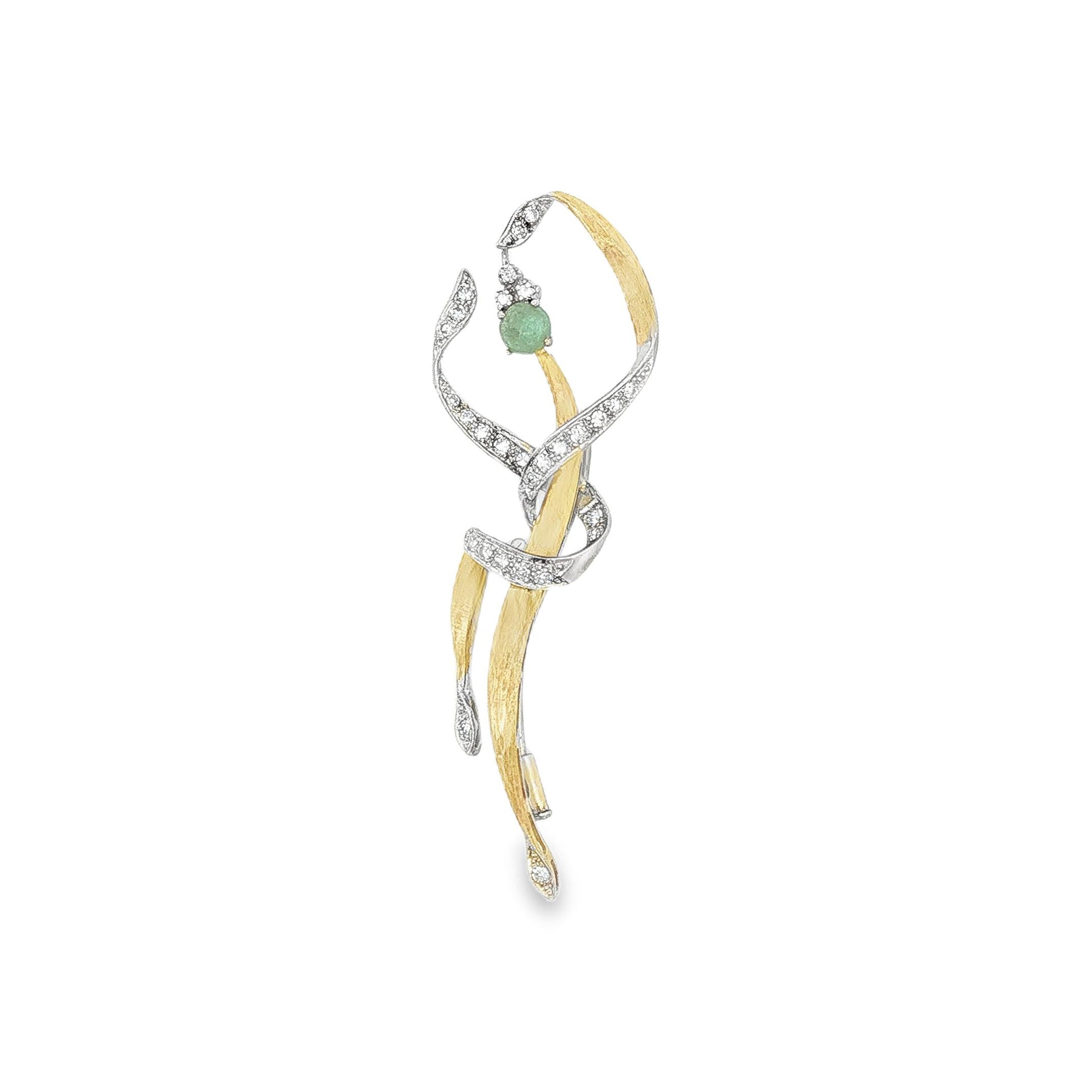 18K Gold Emerald and Diamond Dancer Brooch