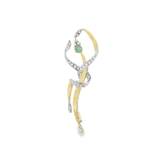 18K Gold Emerald and Diamond Dancer Brooch